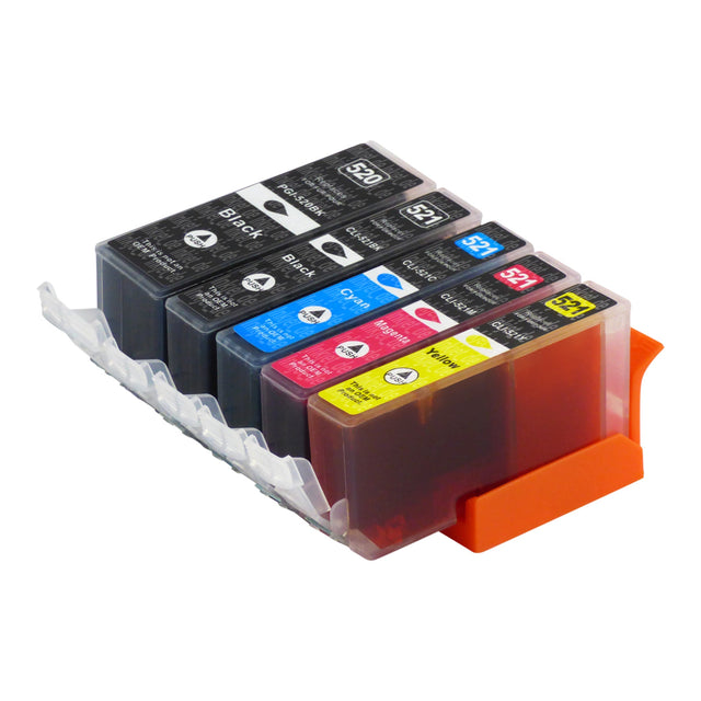 Kompatibel Canon PGI-520/CLI-521XL Druckerpatronen Multipack (2 Schwarz + 3 Farben)
