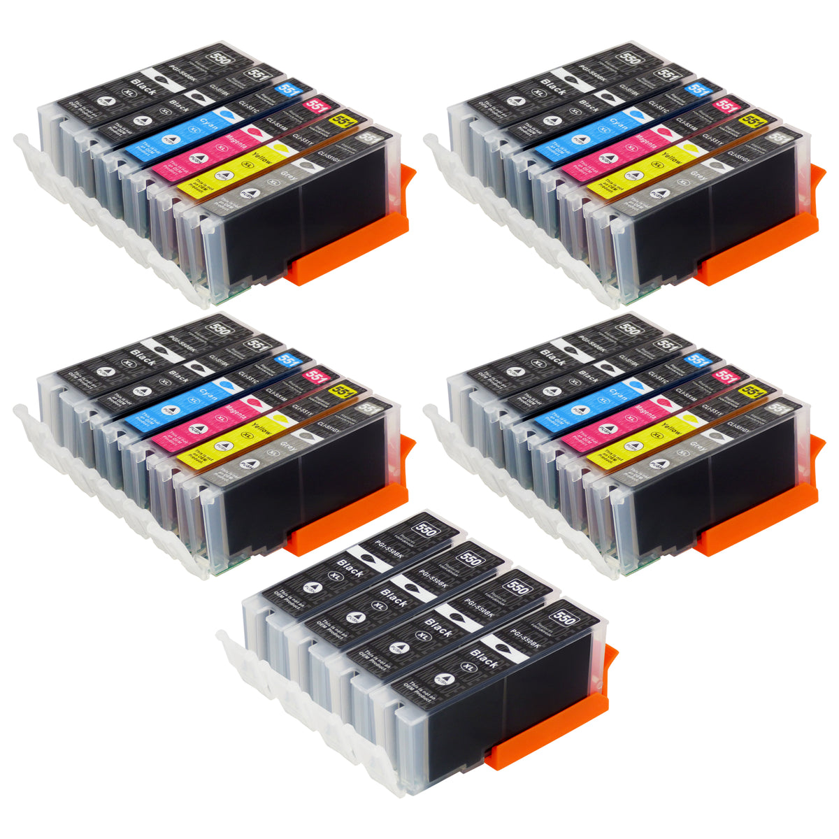 18 Cartuchos De Tinta Compatibles Para Canon Pixma IP7150 IP8750 MG6350 MG7150 MG7550 | PGI-550PGBK XL CLI-551BK XL CLI-551C XL CLI-551M XL CLI-551Y XL CLI-551GY XL